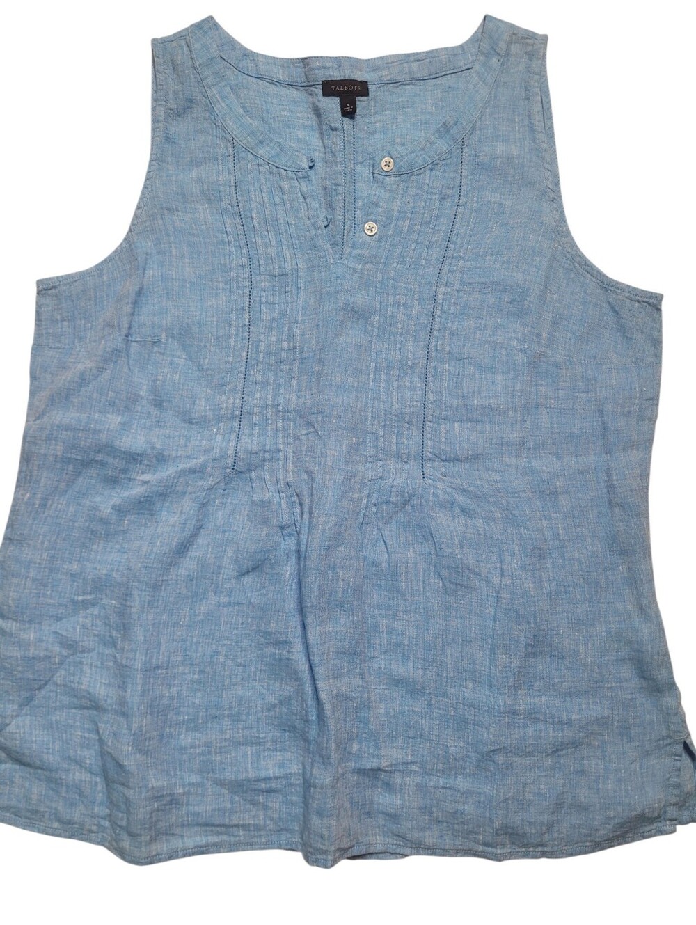 Talbots Light Blue Linen Pintuck Sleeveless Shell Medium